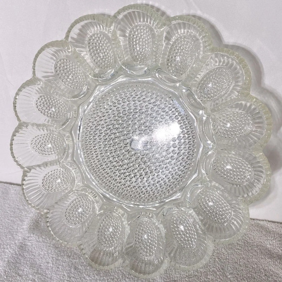 Vintage Indiana Clear Glass Hobnail Deviled Egg Platter Tray Dish - Picture 5 of 11